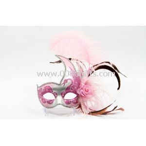 Lace Pink Feather Masquerade Ball Masks For Mardi Gras Party